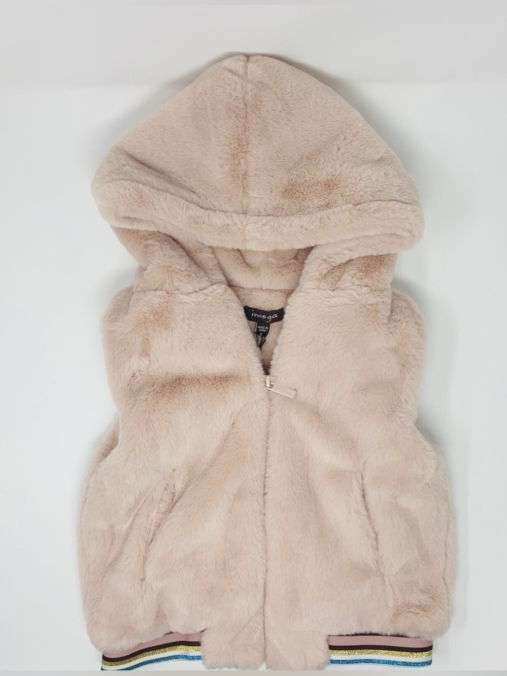 imoga Powder Pink Kids Faux Fur Hooded Vest